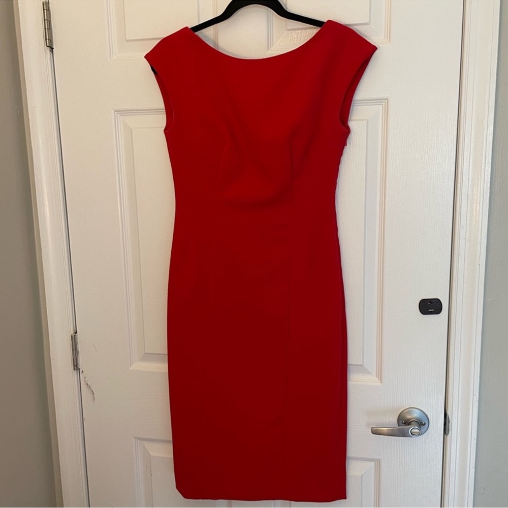 ANTHROPOLOGIE MAEVE Evangeline Red Back Cutout Vertical Darts Sheath Dress